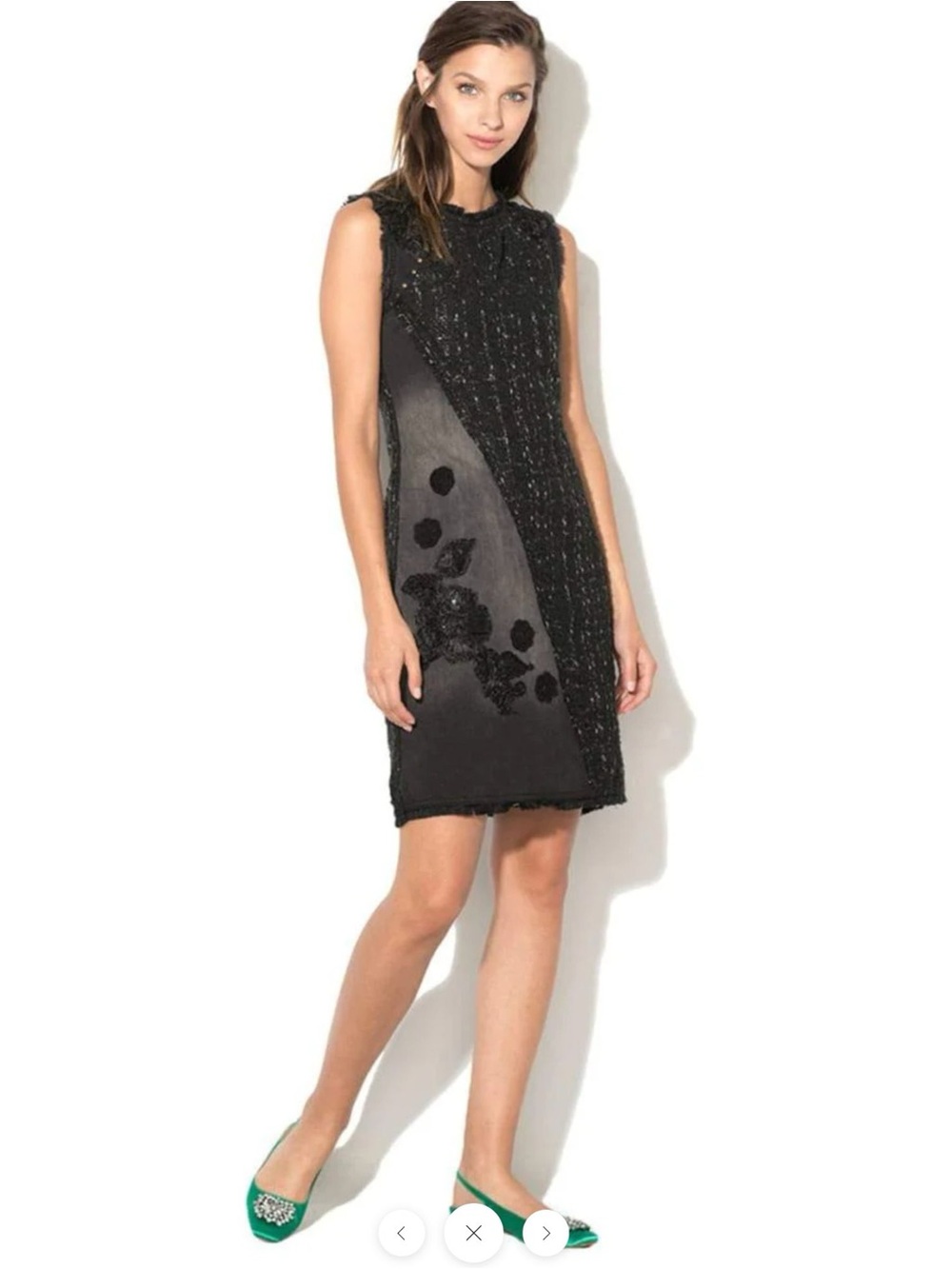 DESIGUAL Achille Black Sleeveless Tweed Black Denim Mini Dress Sz:44